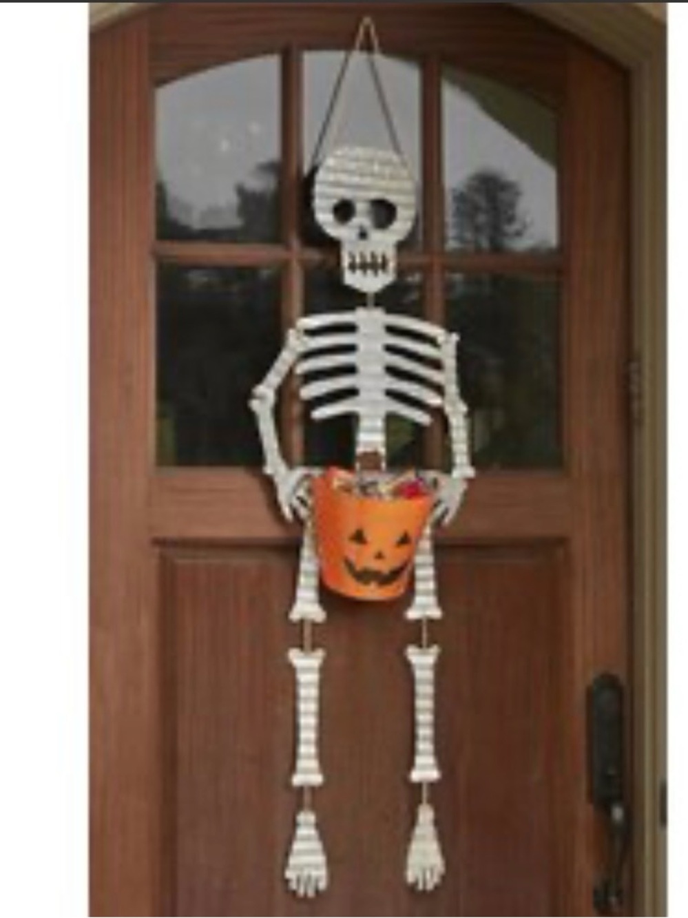 Halloween Hanging Skeleton Door Decor with Orange Jack-O'-Lantern Bucket MUDPIE